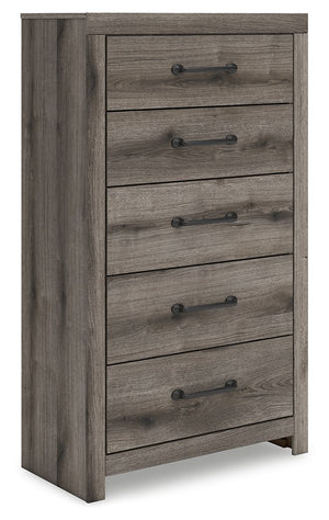 Combining a casual aesthetic with functional flair, this chest of drawers suits styles from rustic to industrial. Its smooth-gliding drawers store everyday essentials with ease, from clothes to bed linens. Elongated drawer pulls in a dark hue polish off t