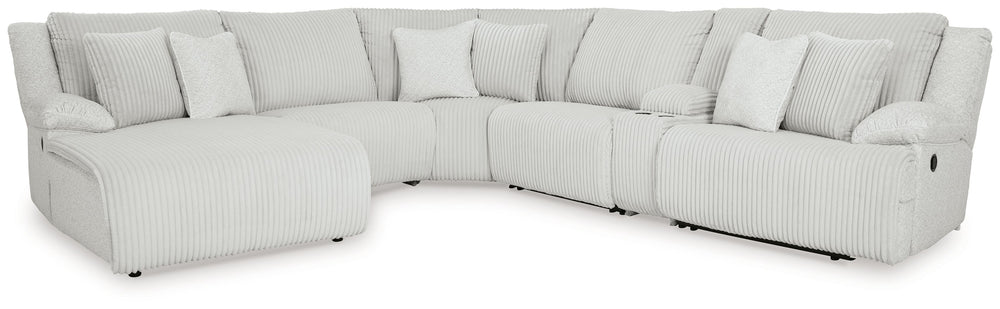 Experience unparalleled comfort with this reclining sectional with chaise. Itâ€™s a stylish and invitingly soft lookâ€”made all the more appealing by cozy corduroy cushions that feel great and add a touch of texture. The neutral hue effortlessly blends in