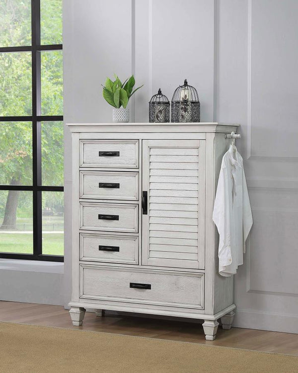 Exquisite detailing and versatile storage options make this wooden door chest a fashionable and functional choice. Inspired by island resort style, this chest pulls out all the stops to provide convenience storage space. A generous array of drawers and an