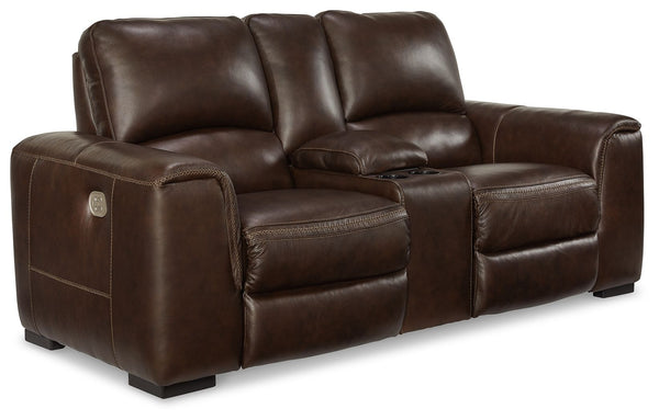 Impressive in scale while keeping an air of refinement, this power reclining loveseat stuns with a combination of soft, supple leather and perfectly matched faux leather upholstery in walnut. Sink into the seating area and cater to your comfort with one-t