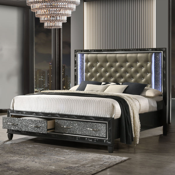Radiance - 6/6 Eastern King Bed With Storage Only - Black Pearl