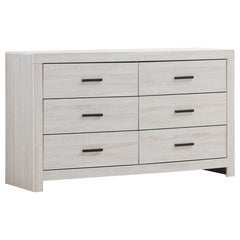 This six-drawer dresser offers a perfect balance of style and storage. Its clean-lined frame complements modern and contemporary spaces, while six spacious drawers provide ample room for clothing and accessories. Crafted from engineered wood with a durabl