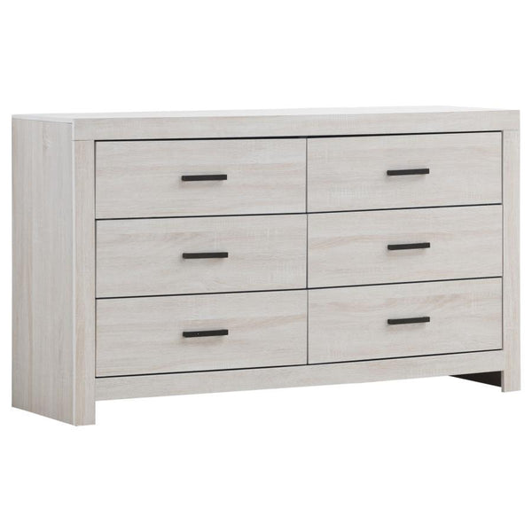 This six-drawer dresser offers a perfect balance of style and storage. Its clean-lined frame complements modern and contemporary spaces, while six spacious drawers provide ample room for clothing and accessories. Crafted from engineered wood with a durabl