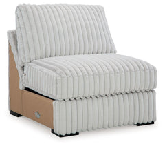This armless chair is made with polyester upholstery. Pairs with other items in the series to make a sectional.<br><br><b>Additional Dimensions</b><br><ul><li>Seat depth: 26-"</li><li>Seat height: 24-"</li><li>Top of cushion to top of back: 16-"</li><li>L