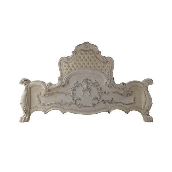  Dresden is donned in an amiable antique white finish with hand-applied burnish over the many layers of stains and finishes that are manually rubbed on