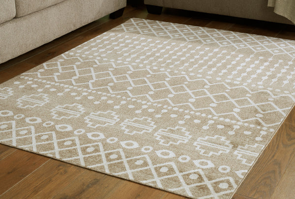  this area rug showcases an eclectic mix of unique motifs in neutral hues. Its low pile height makes it ideal for high-traffic spaces. This area rug is machine washable for fuss-free cleaning.<br/><br/><b>Product Featur