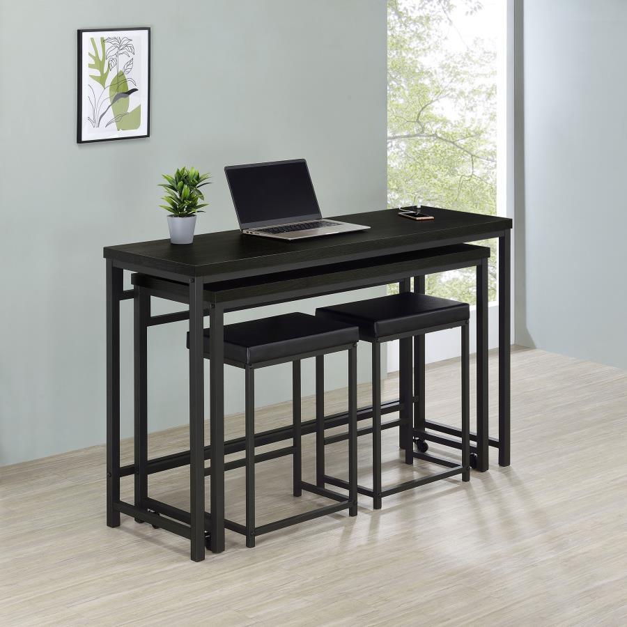 When space is at a premium, this modern four-piece counter height dining set does everything you need and more, easily serving as dining table, workspace, or homework spot. It features clean, crisp design with straight lines and square corners, all in a b