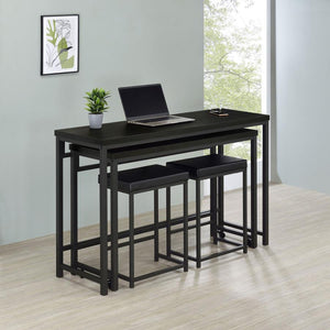  this modern four-piece counter height dining set does everything you need and more