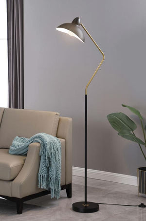 the lamp boasts a slim post with a V-curved arm that ensures bright downlighting perfect for an armchair or desk. A black metal sha