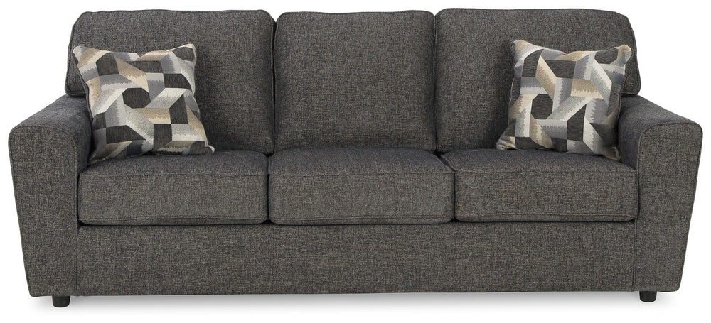 Revamp your sleekly styled living room sanctuary with this sofa. Well-suited to contemporary spaces with a calming neutral upholstery in slate gray, it makes a subtle design statement in your space whether youâ€™re hosting guests or enjoying a night in. E