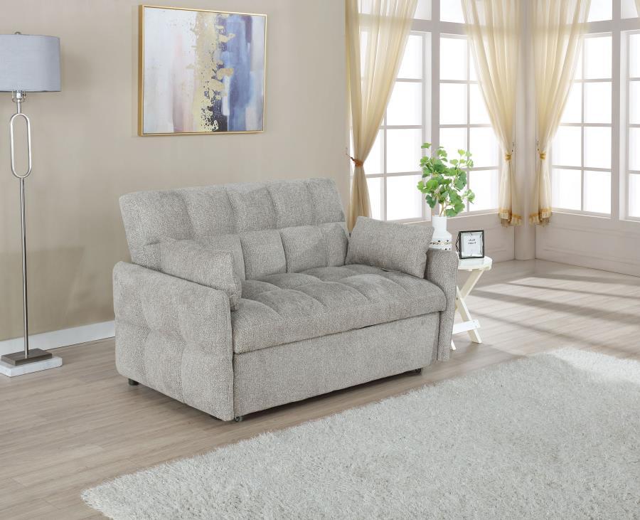 Get the best of both worlds for snoozing and lounging with this sleeper sofa. All over-tufting enhances the comfort of the chenille fabric. Slim arms and a rounded rectangular backrest give it a modern flair as a stylish sofa. Fold down the backrest to ea