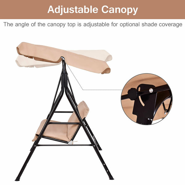 Brand New And High Quality<br>Outdoor Loveseat Swing Chair<br>Providing Two Comfortable Seats<br>With A Waterproof Top Canopy  Protecting You From Ultraviolet Ray And Drizzle<br>Black Steel Frame  Durable And Sturdy<br>With Seat And Back Cushion Add Comfo