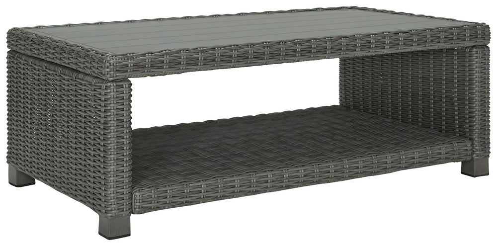 Add a distinguished touch of gray to your outdoor living space with this coffee table. This head-turning table is made with resin wicker over an aluminum frame for a relaxed look that provides seasons of enjoyment. Its aluminum top combines the exceptiona