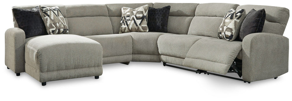 Delightfully modern. Exceptionally comfortable. When it comes to modular furniture with easy-elegant appeal, itâ€™s hard to beat this power reclining sectional with chaise. Wrapped in a decadently plush stone-tone fabric for neutral versatility, this chic