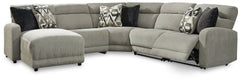 Delightfully modern. Exceptionally comfortable. When it comes to modular furniture with easy-elegant appeal, itâ€™s hard to beat this power reclining sectional with chaise. Wrapped in a decadently plush stone-tone fabric for neutral versatility, this chic