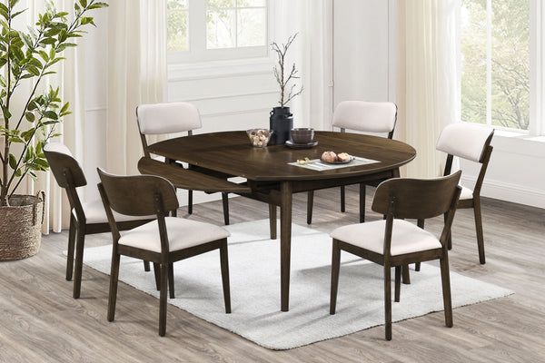 Rex - 65## Round Dining Table With Leaves & 6 Chairs - Dark Brown