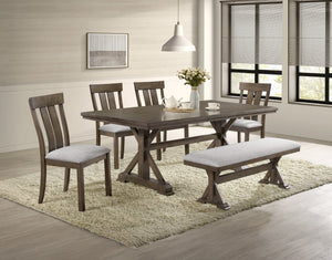 Bring rustic elegance to your dining space with this stunning farmhouse-inspired dining set, designed for both style and functionality. The beautifully crafted table features a robust trestle base, adding character and durability, while its rich wood fini