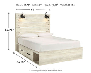 Cambeck - Whitewash - Queen Panel Bed with 4 Storage Drawers