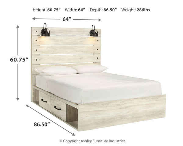 Cambeck - Whitewash - Queen Panel Bed with 4 Storage Drawers