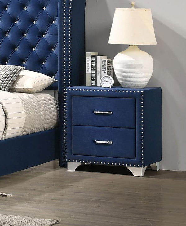  this nightstand is a conversation starter. It has two spacious drawers to store your bedside items. Nail head trim makes a glorious statemen
