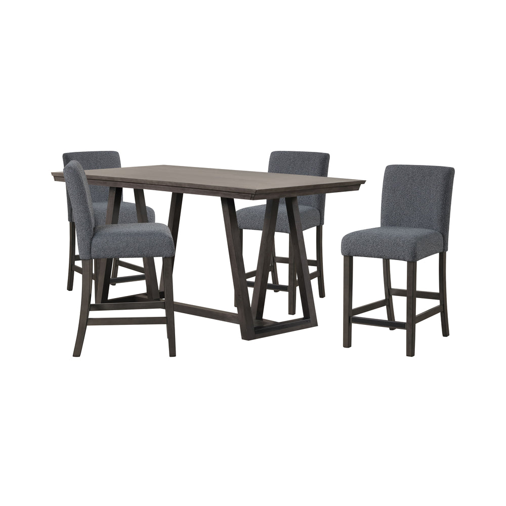 The High Line 5 Piece Counter Dining Set is the perfect blend of style, durability, and comfort for your home. This set includes a counter-height trestle table and four gray upholstered counter chairs, designed to meet all your dining needs. Expertly craf