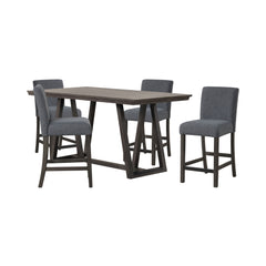 The High Line 5 Piece Counter Dining Set is the perfect blend of style, durability, and comfort for your home. This set includes a counter-height trestle table and four gray upholstered counter chairs, designed to meet all your dining needs. Expertly craf