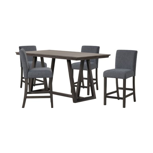 The High Line 5 Piece Counter Dining Set is the perfect blend of style, durability, and comfort for your home. This set includes a counter-height trestle table and four gray upholstered counter chairs, designed to meet all your dining needs. Expertly craf