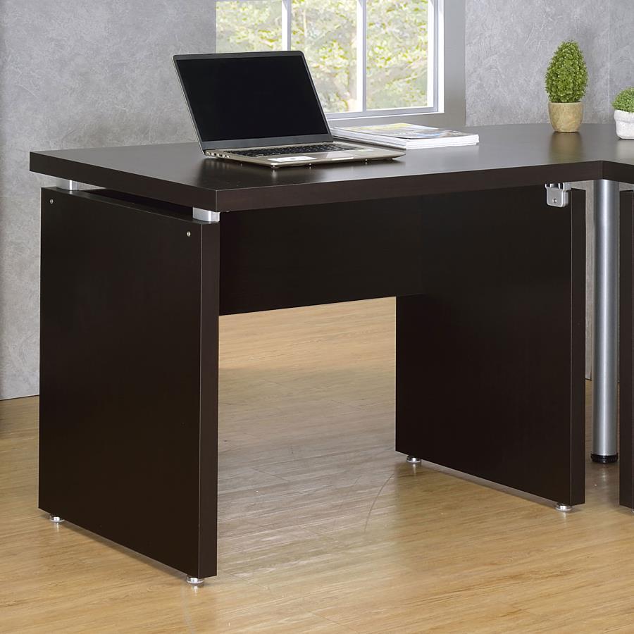 Enhance your workspace with this versatile writing desk, designed for functionality and modern appeal. The rich cappuccino finish complements a minimalist aesthetic, while the floating desktop design adds a contemporary touch. This compact yet sturdy desk
