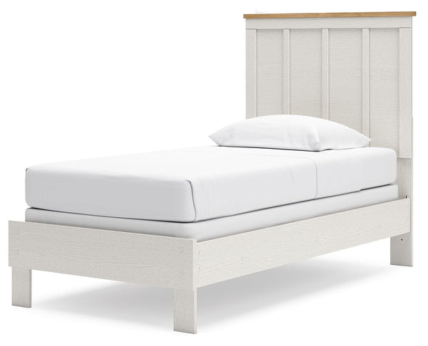 Linnocreek - White / Warm Brown - Twin Panel Bed