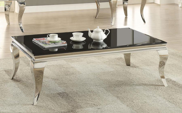 Carone - Rectangular Glass Top Coffee Table - Black And Chrome