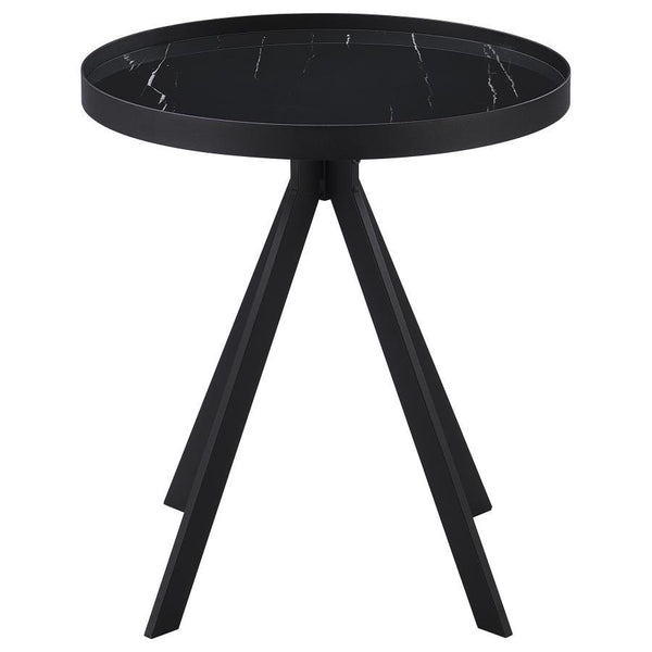 Briggs - Round Marble Printed Glass Top End Table - Black