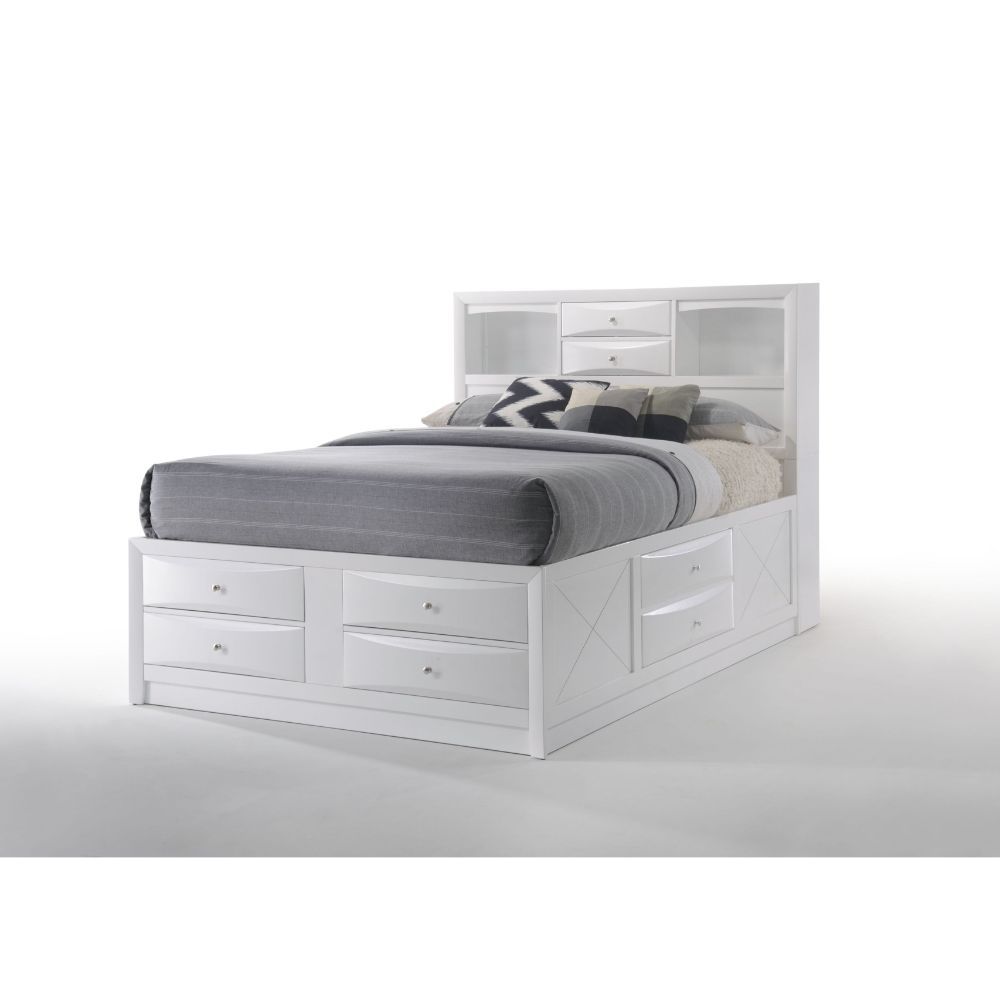The Ireland transitional bedroom collection features multi-drawer platform bed with shaped drawer front and brushed nickel hardware. Nightstand with pull-out tray gives you convenience and creative fun life. With available finishes in espresso, black, whi