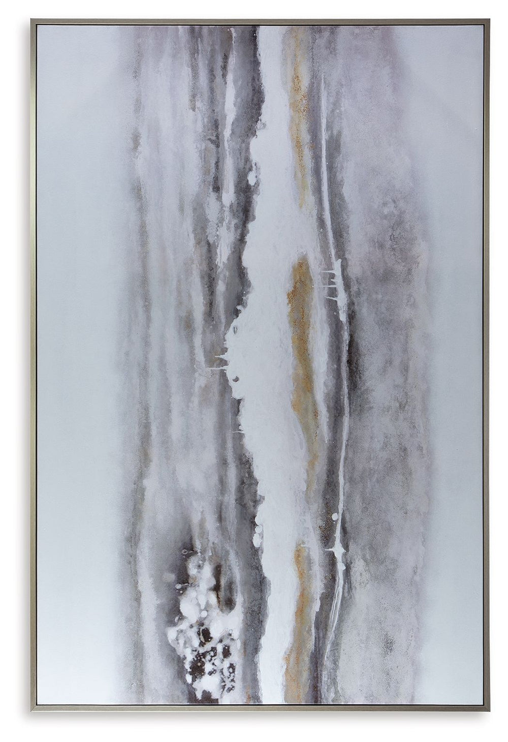 Chic as a statement piece or on a gallery wall, this wall art adds abstract flair to your decor. Its neutral hues and metallic touches have the versatility to pair with a variety of contemporary aesthetics. And when you need a fresh perspective, vertical 