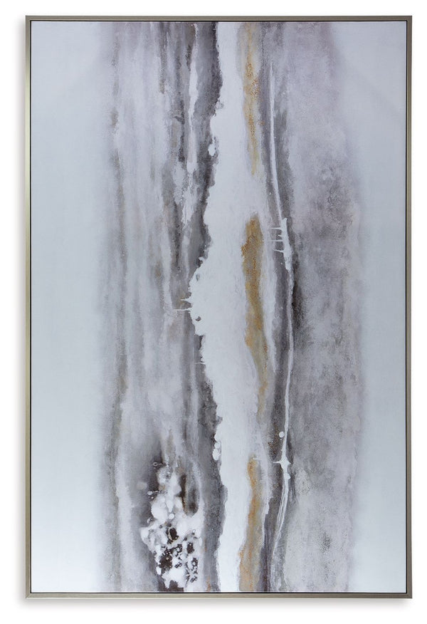 Chic as a statement piece or on a gallery wall, this wall art adds abstract flair to your decor. Its neutral hues and metallic touches have the versatility to pair with a variety of contemporary aesthetics. And when you need a fresh perspective, vertical 