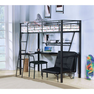 The Senon twin loft bed is a comfortable and functional option for your kids bedroom. This piece features easy access guard rails and a reversible front ladder. Below the bed, its working station and shelf creates the perfect space for your children to st