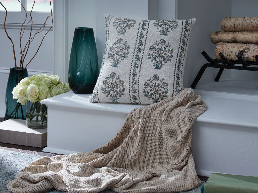 Classic? Absolutely. Elegant? Indeed. With its delightful printed floral design in an ivory, green and brown palette, this accent pillow is a timeless addition wherever you plant it.<br/><br/><b>Product Features</b><ul><li>Made with cotton</li><li>Printed