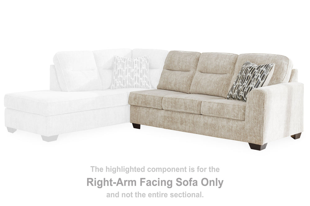 This right-arm facing sofa is made with polyester upholstery. Pairs with other items in the series to make a sectional.<br><br><b>Additional Dimensions</b><br><ul><li>Arm height: 27-"</li><li>Seat depth: 21-"</li><li>Seat height: 20-"</li><li>Top of cushi