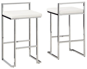  this bar stool is sure to whet your appetite for ultra-contemporary style. Its comfortably cushioned seat is covered in a fabulous white faux leather