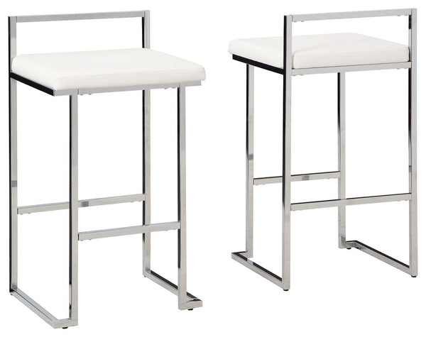  this bar stool is sure to whet your appetite for ultra-contemporary style. Its comfortably cushioned seat is covered in a fabulous white faux leather