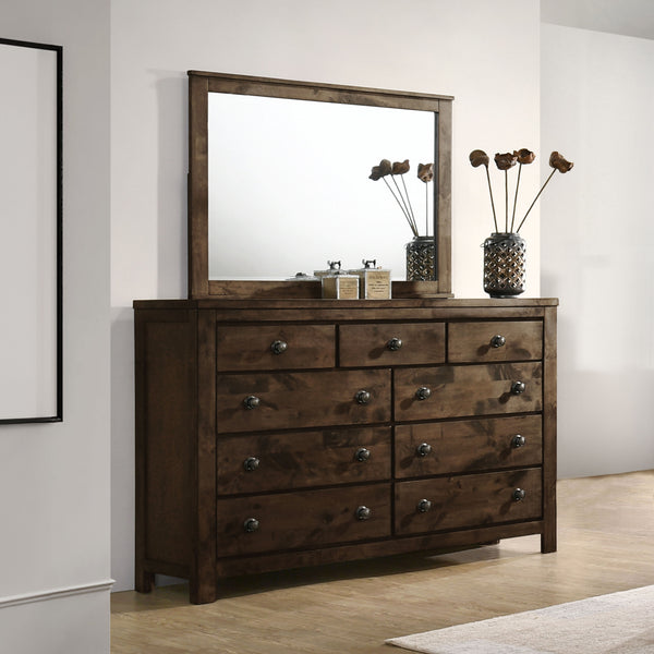 The Blue Ridge Dresser and Mirror Set by New Classic Furniture seamlessly marries sustainability with practical design. Crafted from reclaimed solid wood sourced from diverse origins, this set stands as an eco-friendly marvel, contributing to the responsi