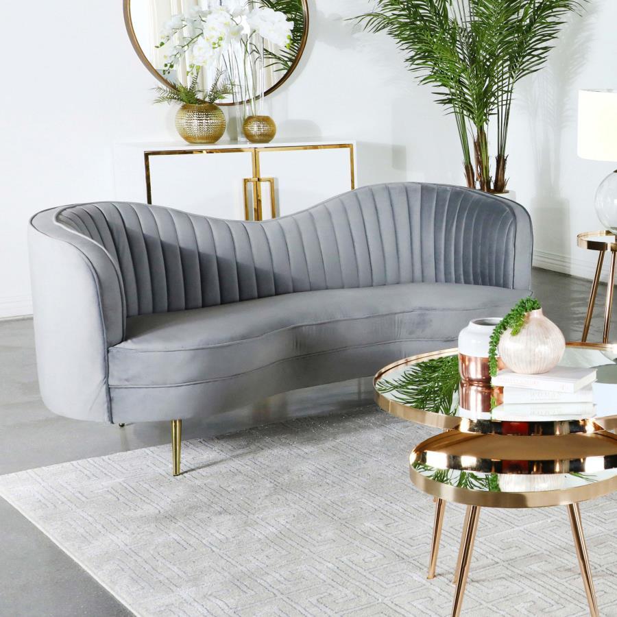Transform a conventional space into a parlor-inspired retro room with this chic sculptural loveseat. Alluring curves infuse romance into a kidney-shaped loveseat created to become a focal point. This loveseat is fully encased in solid wood and covered in 