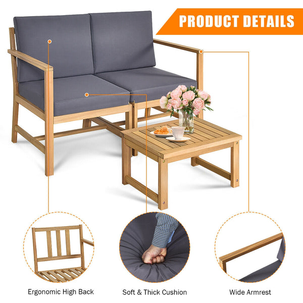 Are you in search of an outdoor furniture set to enjoy leisure time with your family and friends? This functional loveseat is the answer for you then. Â  Made of premium acacia wood  this set is sturdy and durable. Itâ€™s shipped with a thick seat and bac