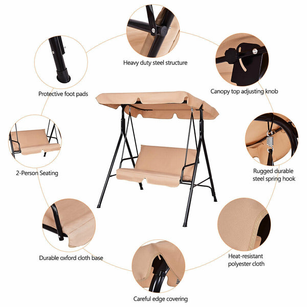 Brand New And High Quality<br>Outdoor Loveseat Swing Chair<br>Providing Two Comfortable Seats<br>With A Waterproof Top Canopy  Protecting You From Ultraviolet Ray And Drizzle<br>Black Steel Frame  Durable And Sturdy<br>With Seat And Back Cushion Add Comfo