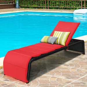 Tightly hand-woven rattan can withstand the moderate change in weather <br>The heavy-duty steel frame ensures the sturdiness of the chaise lounge <br>Adjustable backboard with five different positions <br>Soft and thick cushion for comfortable seating <br