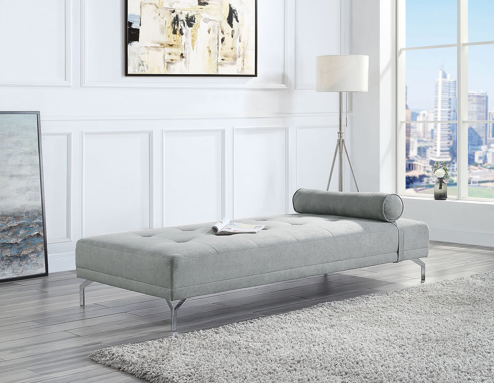 A new twist on the average sofa daybed, the Quenti sofa bed offers a contemporary look with crisp clean lines, a button-tufted surface, a bolster pillow, and metal chrome legs. Remarkably comfortable and chic, you will thoroughly enjoy the moments you spe