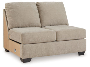 This armless loveseat is made with polyester upholstery. Pairs with other items in the series to make a sectional.<br><br><b>Additional Dimensions</b><br><ul><li>Seat depth: 32-"</li><li>Seat height: 21-"</li><li>Top of cushion to top of back: 18-"</li><l