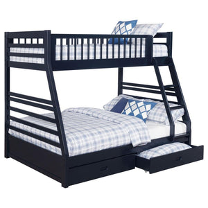 Perfect for a transitional space, this twin over full bunk bed is casual in style. Create a stunning visual with the supportive A-shaped frame, complete with decorative horizontal lines. Constructed of solid pine, the sturdy base is laid-back and versatil