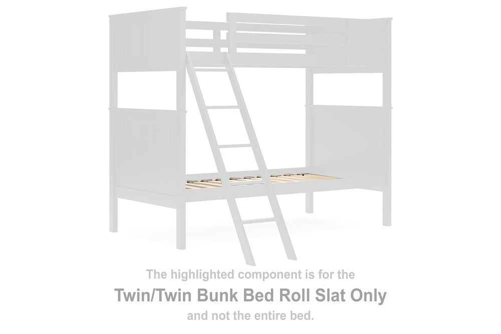 This set of twin-over-twin bunk bed roll slats is made with solid hardwood and MDF substrate. Pairs with other items in the series to make a bed kit.<br/><br/><b>Product Features</b><ul><li>Compatible with other B396 items, sold separately</li></ul><br/>