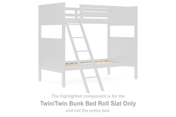 This set of twin-over-twin bunk bed roll slats is made with solid hardwood and MDF substrate. Pairs with other items in the series to make a bed kit.<br/><br/><b>Product Features</b><ul><li>Compatible with other B396 items, sold separately</li></ul><br/>