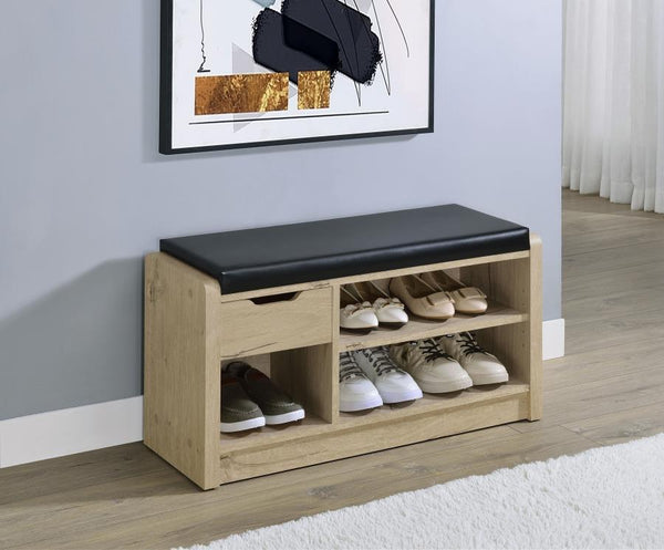  designed to keep your space organized. Featuring a foam cushion upholstered in sleek black faux leather